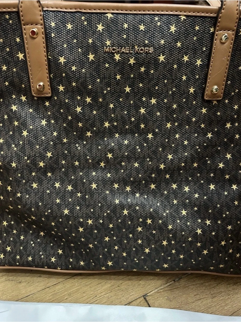 Michael Kors Brown Tote with Gold Star Print
